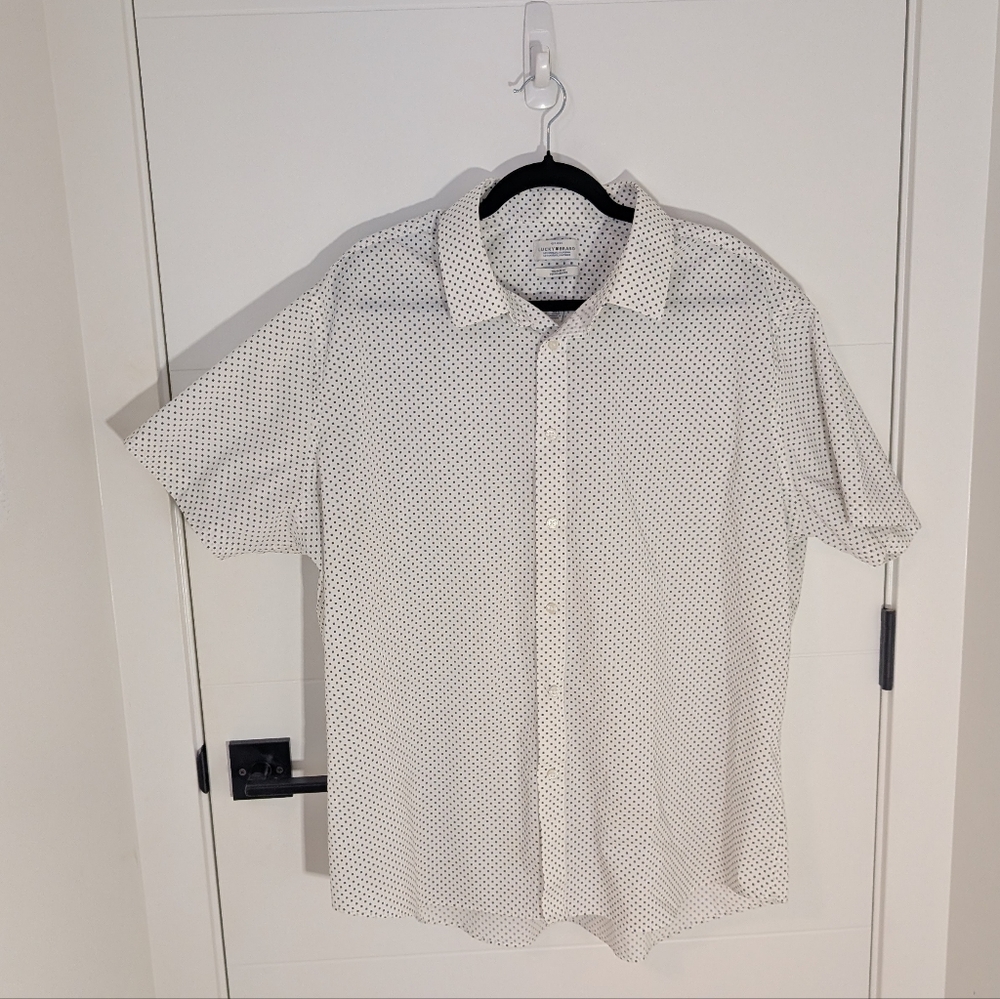 Lucky Brand White Black Dot Short Sleeve Shirt XXL